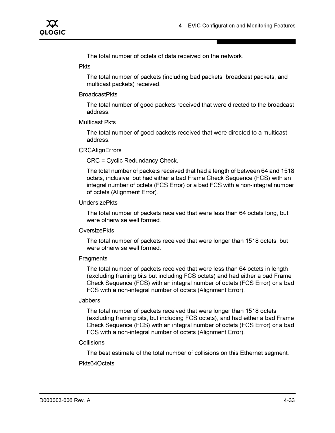 Q-Logic 9000 manual Evic Configuration and Monitoring Features 