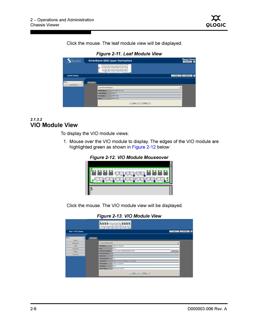 Q-Logic 9000 manual VIO Module View, Leaf Module View 