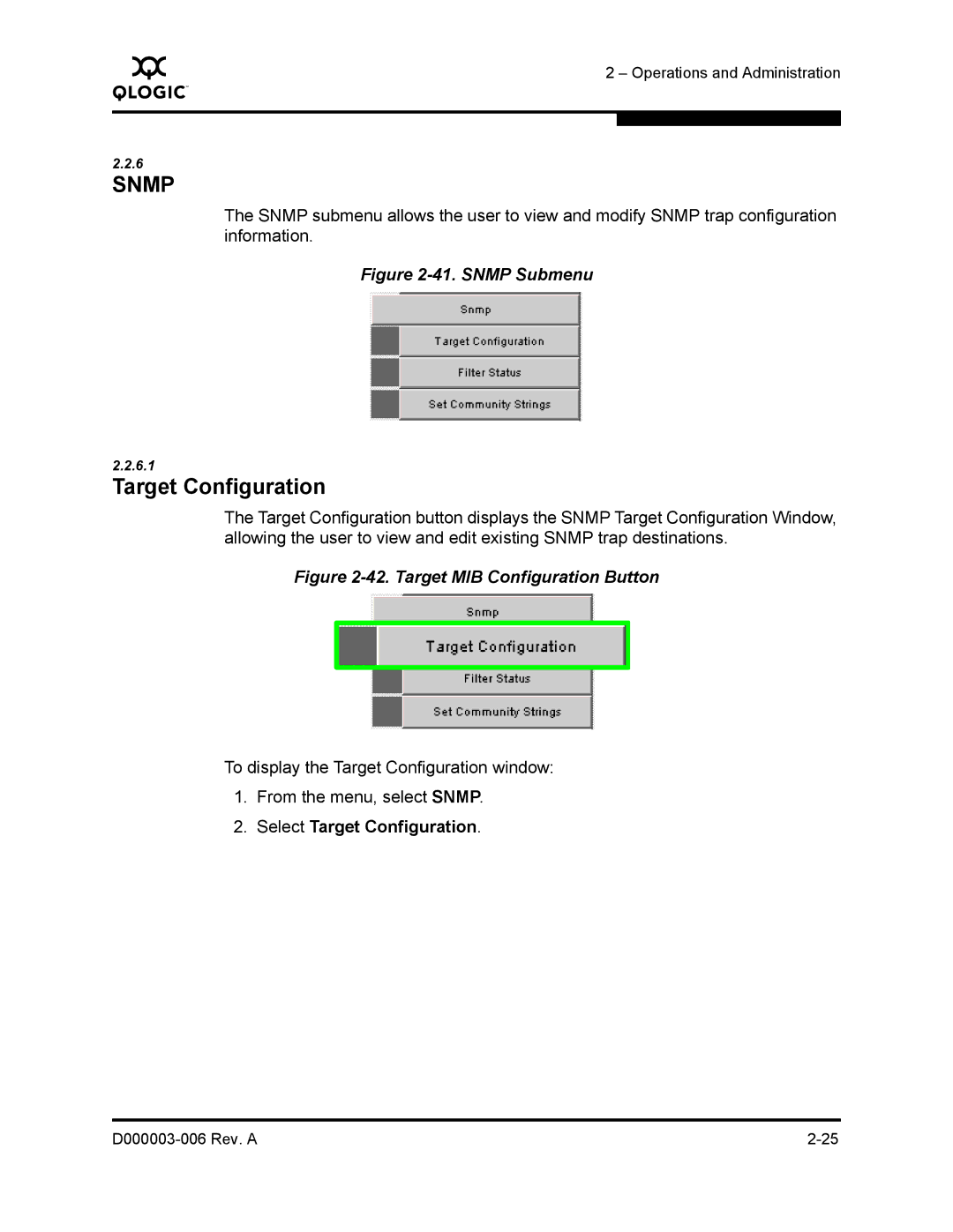 Q-Logic 9000 manual Snmp, Target Configuration 