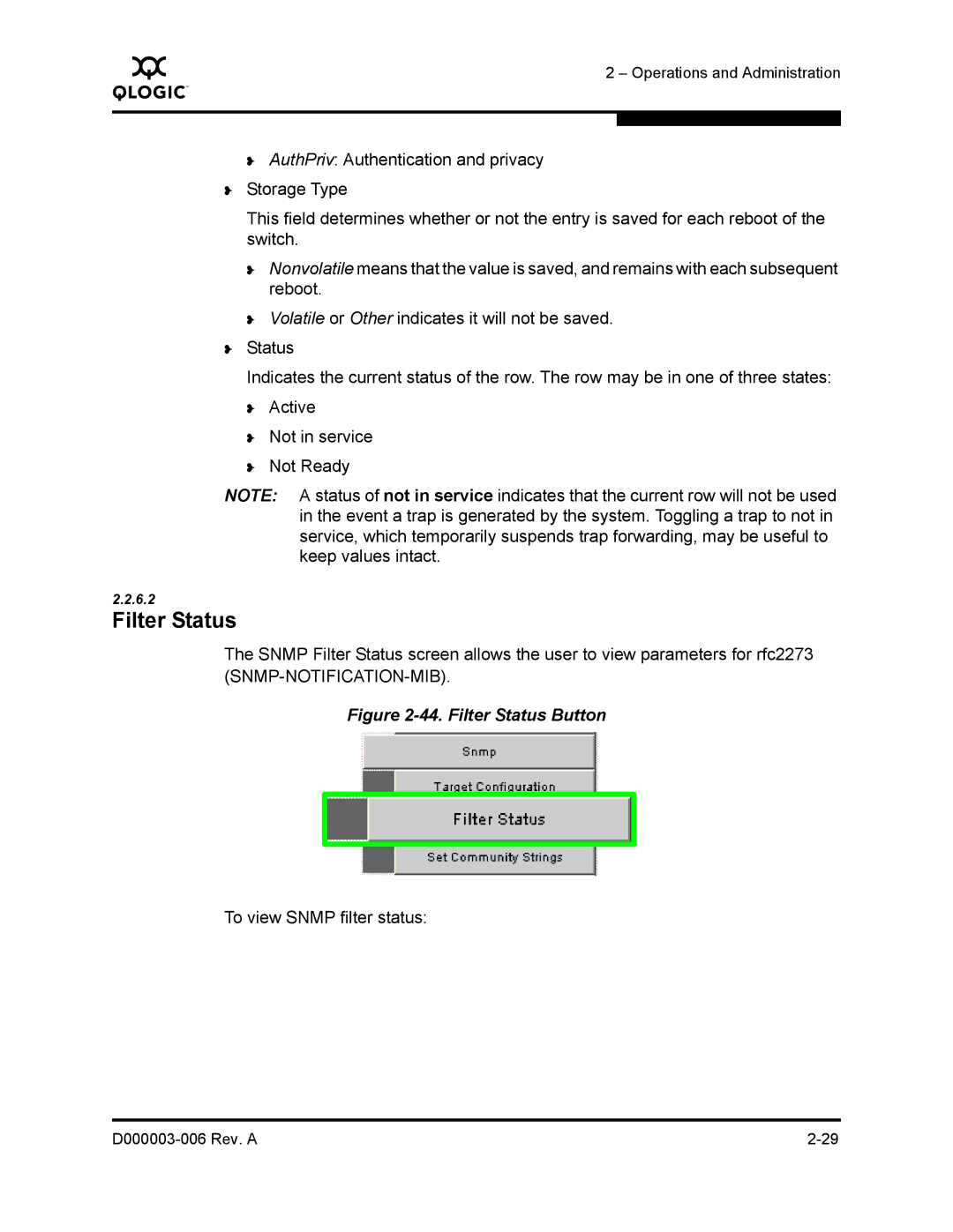 Q-Logic 9000 manual Filter Status Button 