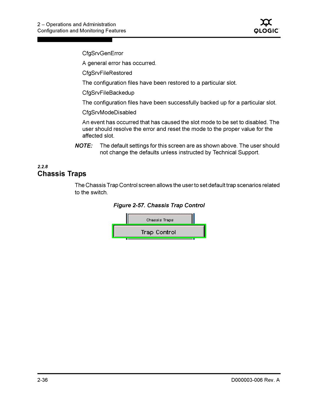 Q-Logic 9000 manual Chassis Traps, Chassis Trap Control 