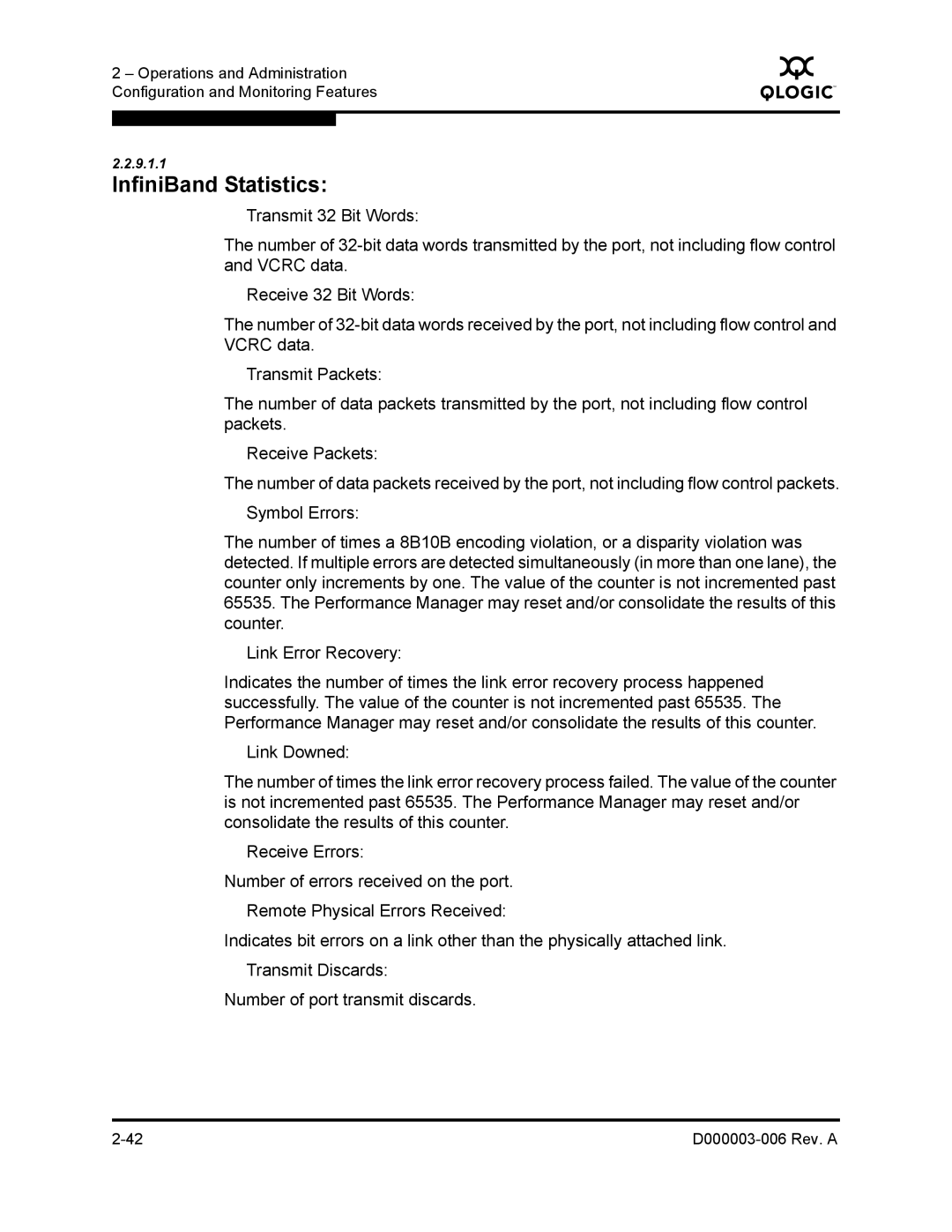 Q-Logic 9000 manual InfiniBand Statistics 