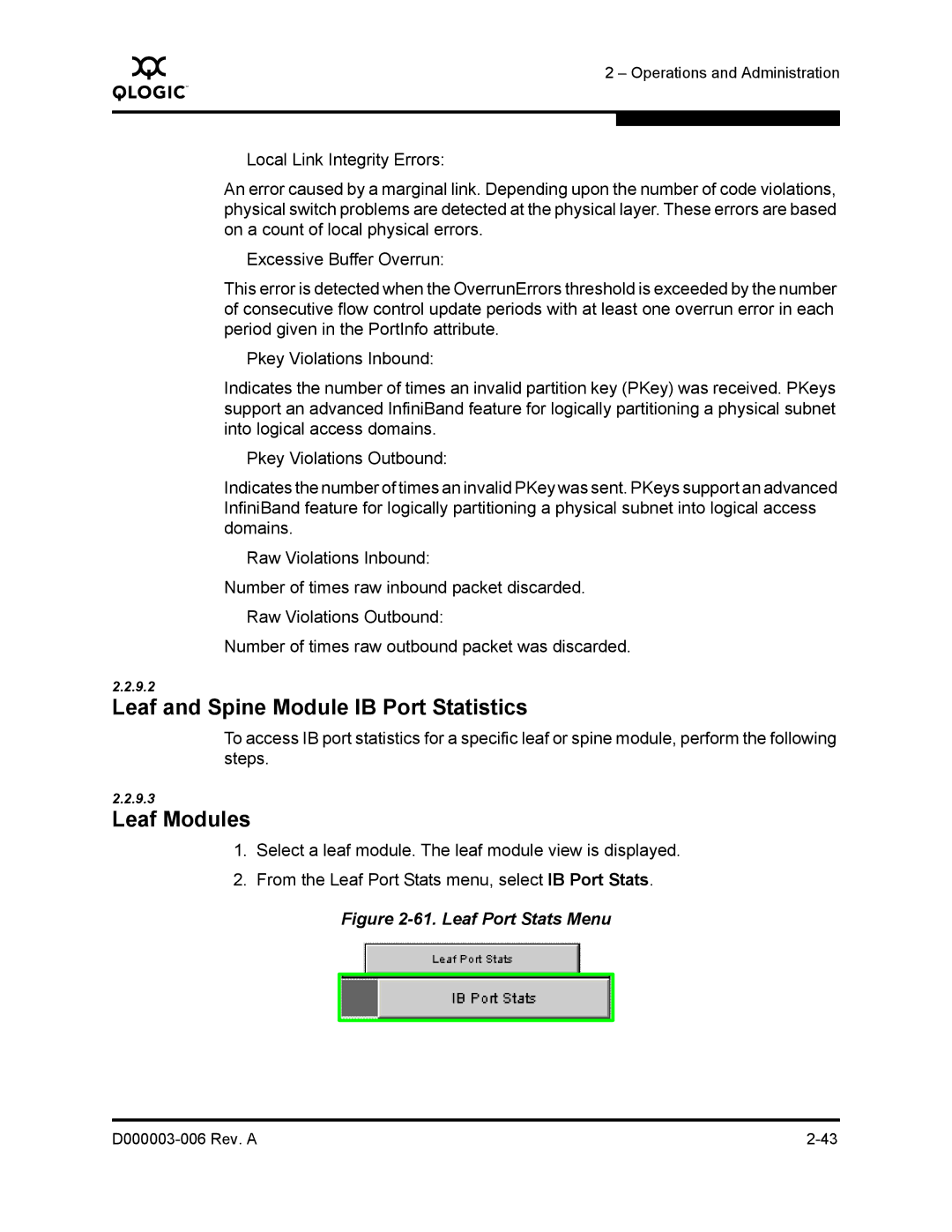 Q-Logic 9000 manual Leaf and Spine Module IB Port Statistics, Leaf Modules 