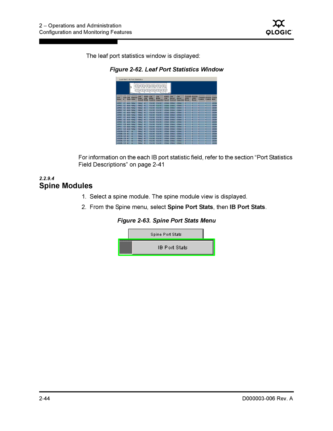 Q-Logic 9000 manual Spine Modules, Leaf Port Statistics Window 