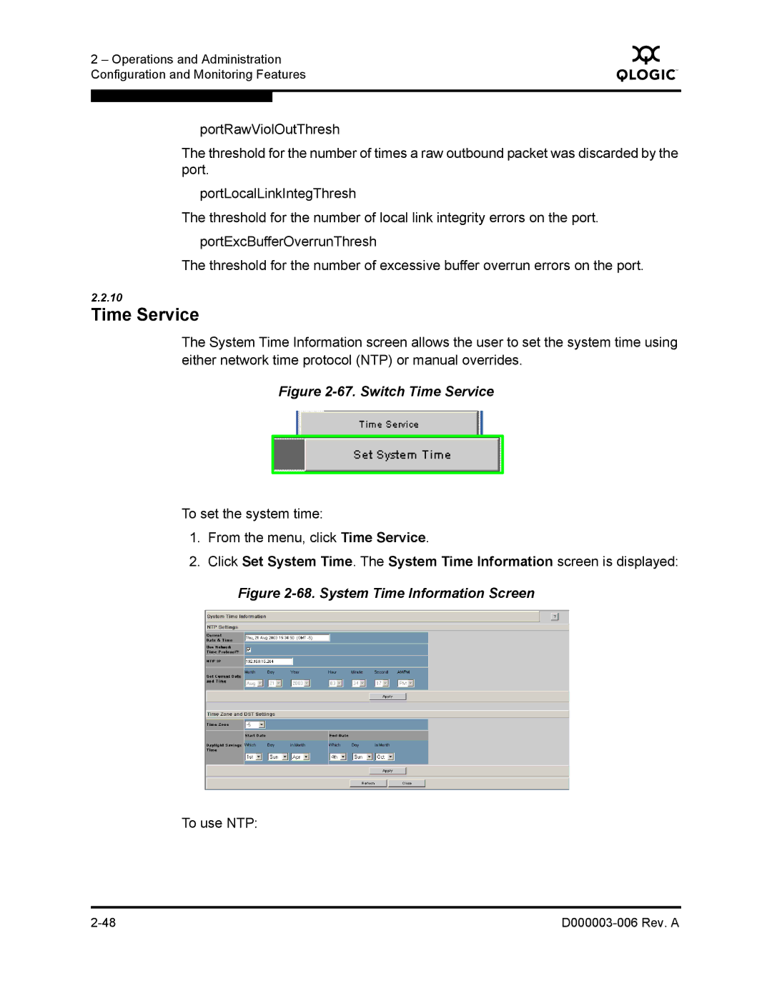 Q-Logic 9000 manual Switch Time Service 