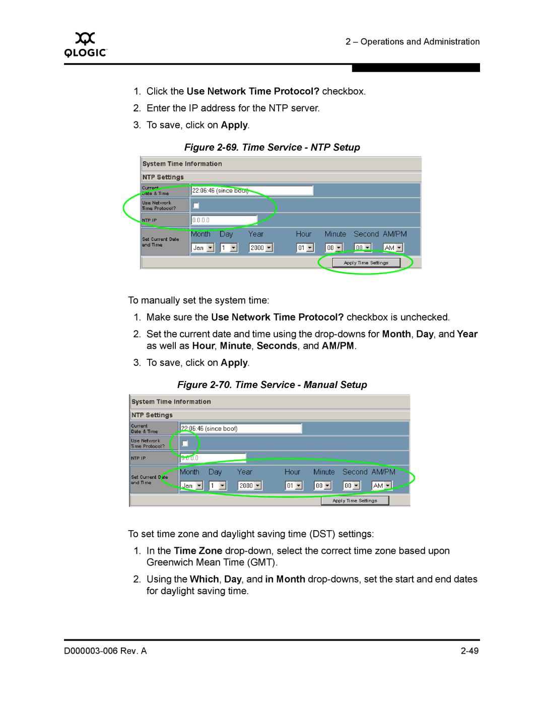 Q-Logic 9000 manual Time Service NTP Setup 