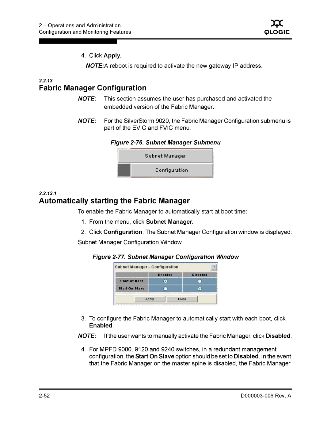 Q-Logic 9000 manual Fabric Manager Configuration, Automatically starting the Fabric Manager 