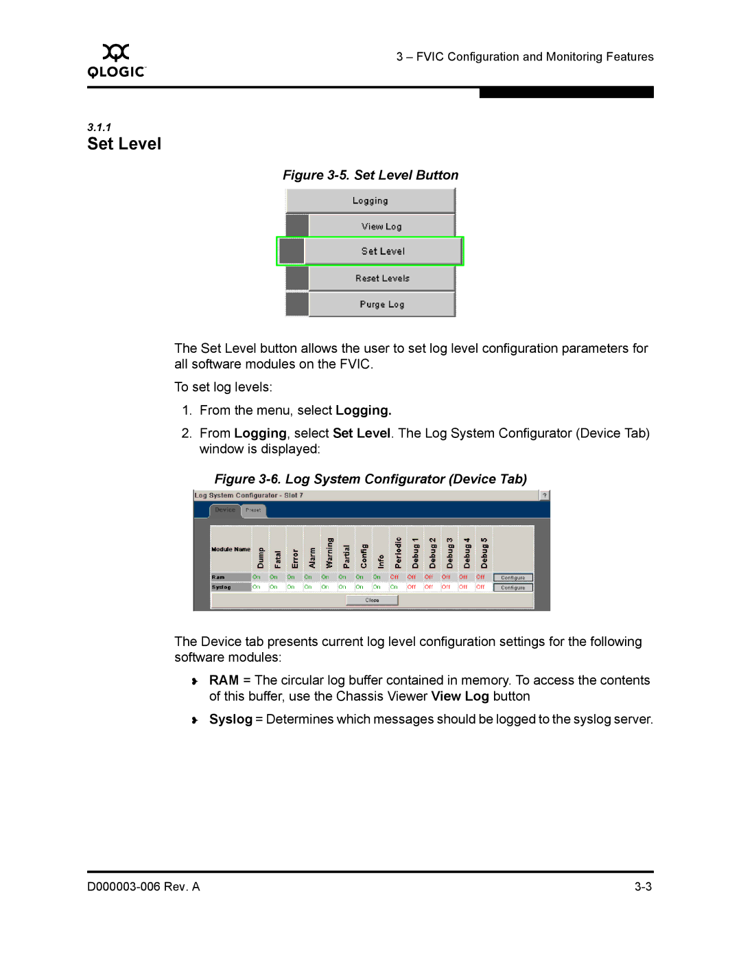 Q-Logic 9000 manual Set Level Button 