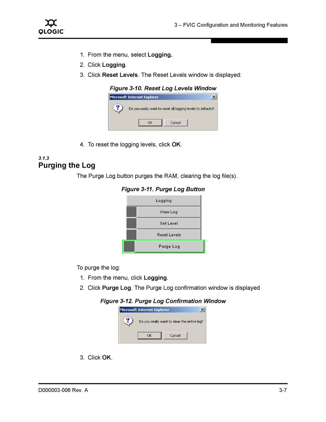 Q-Logic 9000 manual Reset Log Levels Window 