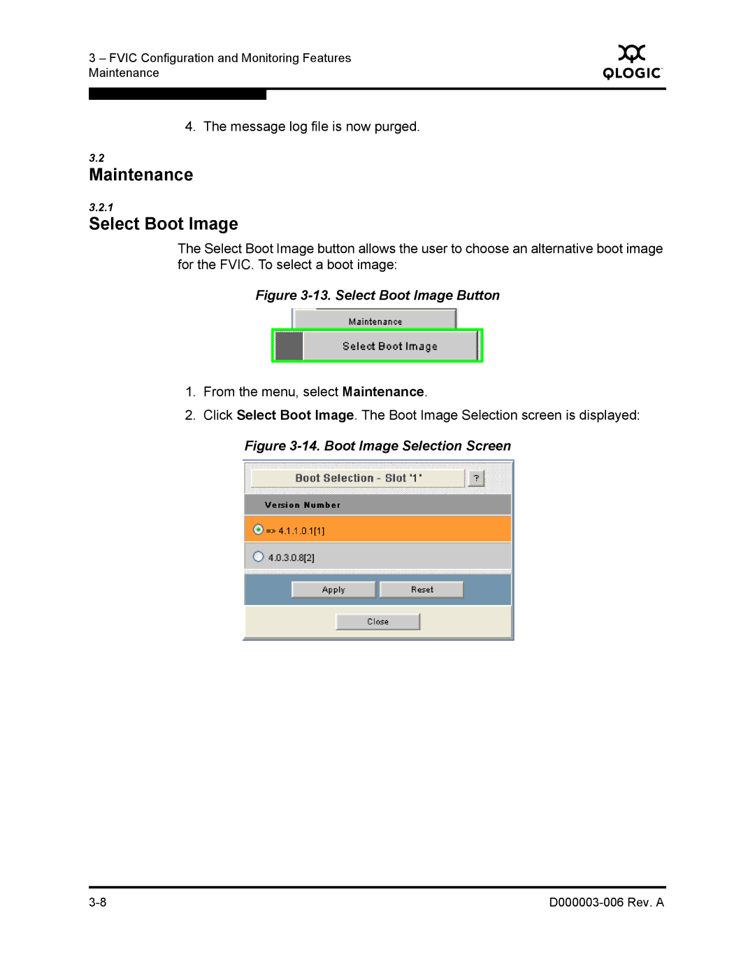 Q-Logic 9000 manual Maintenance Select Boot Image, Select Boot Image Button 