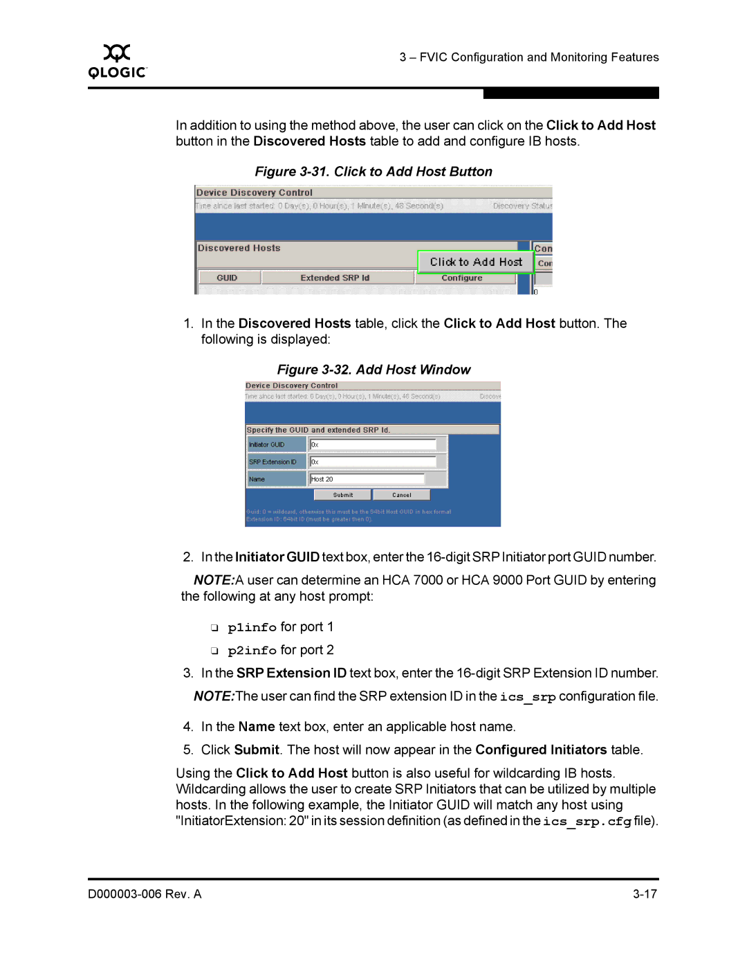 Q-Logic 9000 manual Click to Add Host Button 