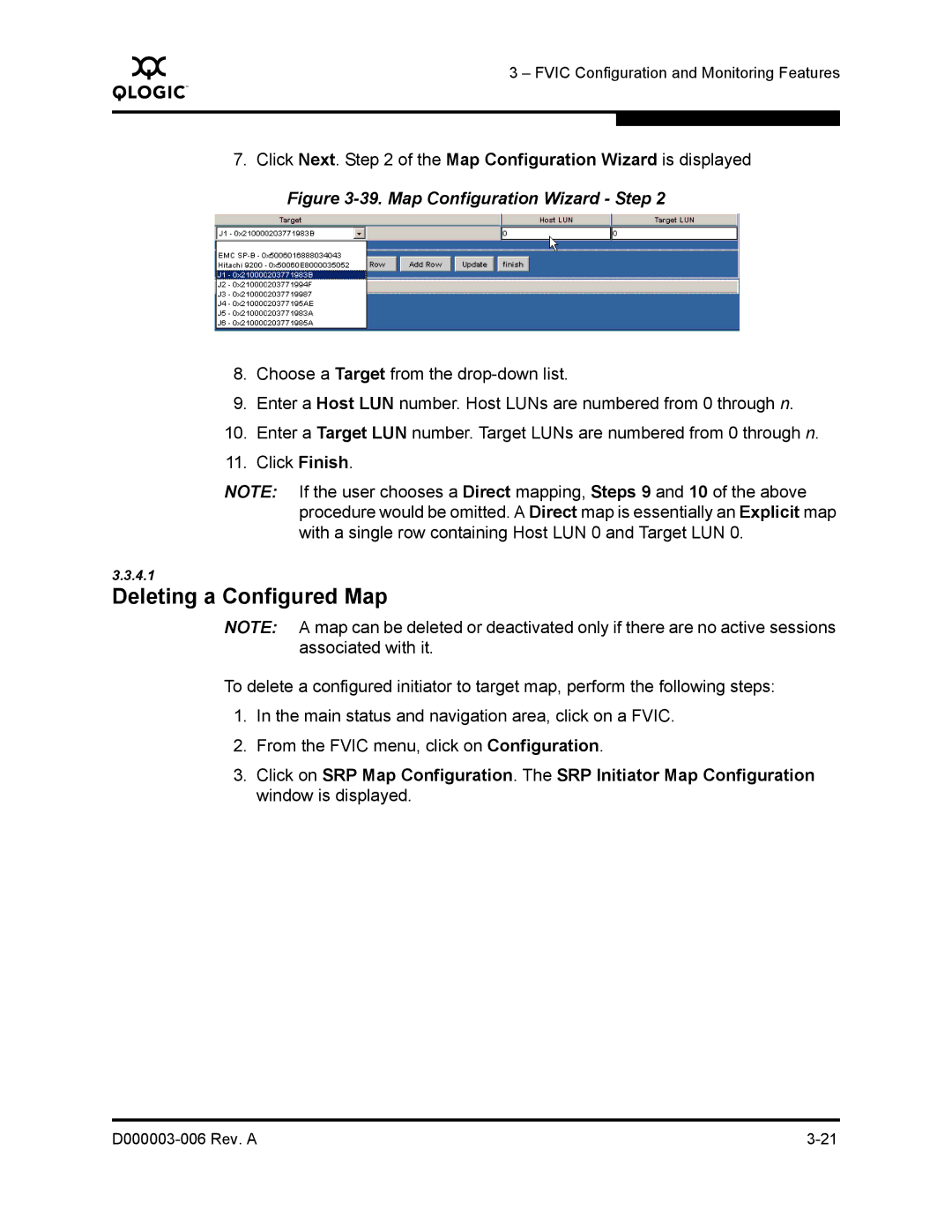 Q-Logic 9000 manual Deleting a Configured Map, Map Configuration Wizard Step 