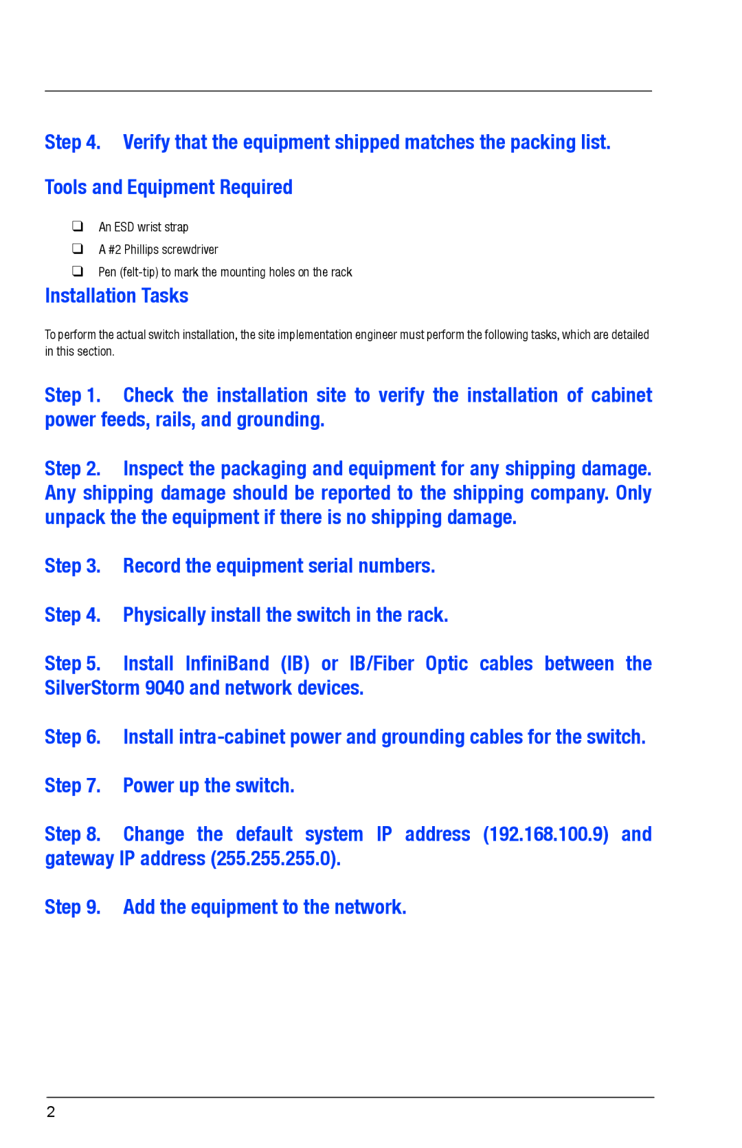 Q-Logic 9040 quick start Installation Tasks 