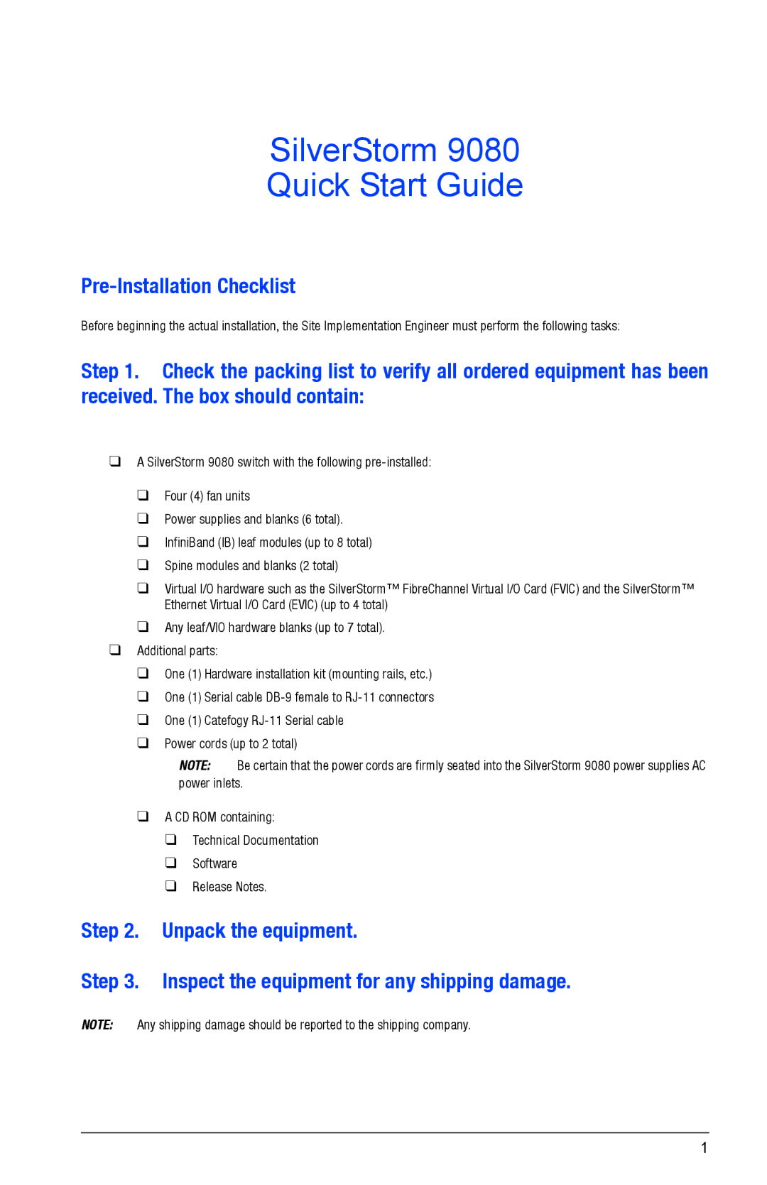 Q-Logic 9080 quick start SilverStorm Quick Start Guide, Pre-Installation Checklist 