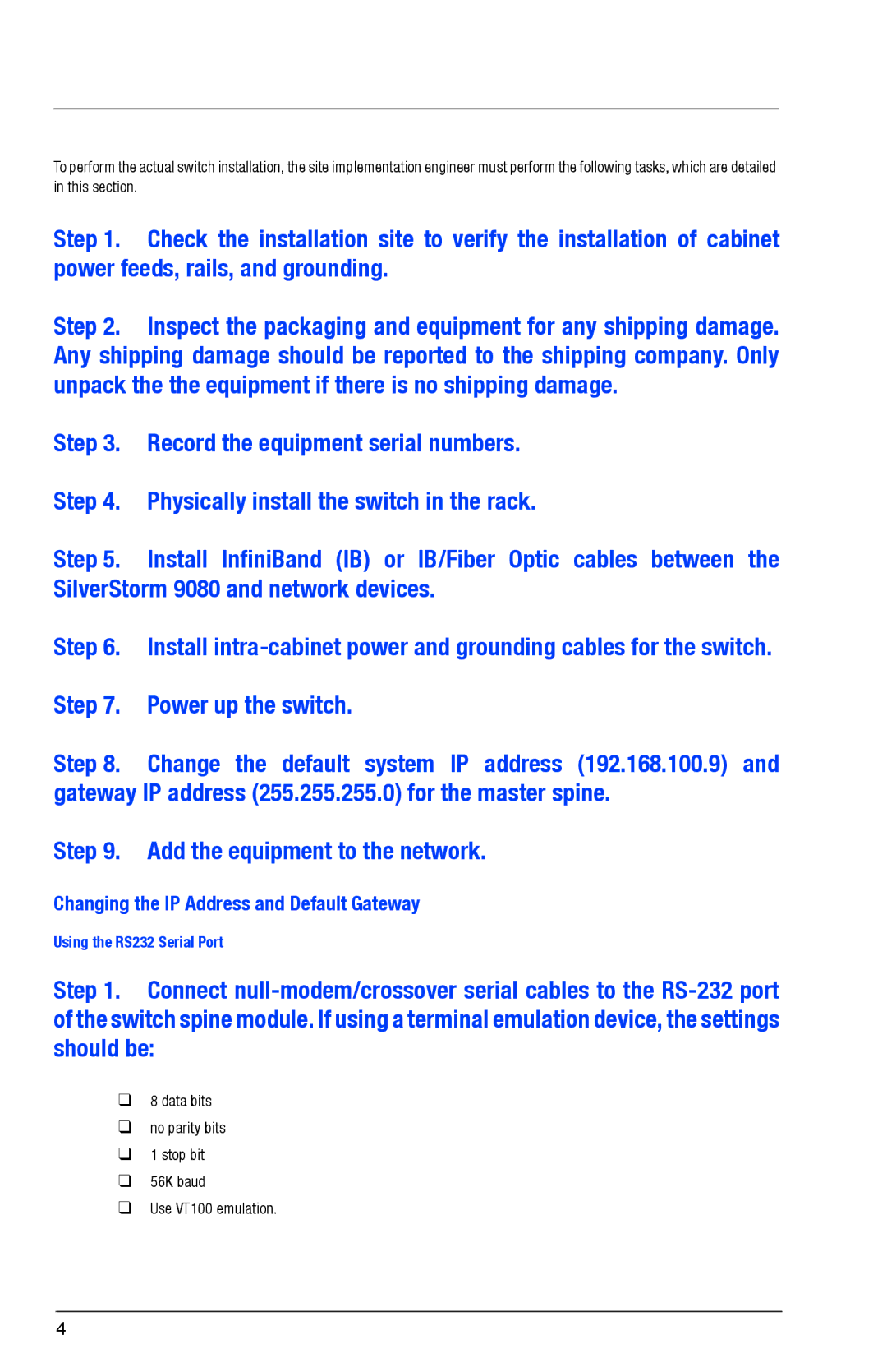 Q-Logic 9080 quick start Changing the IP Address and Default Gateway 