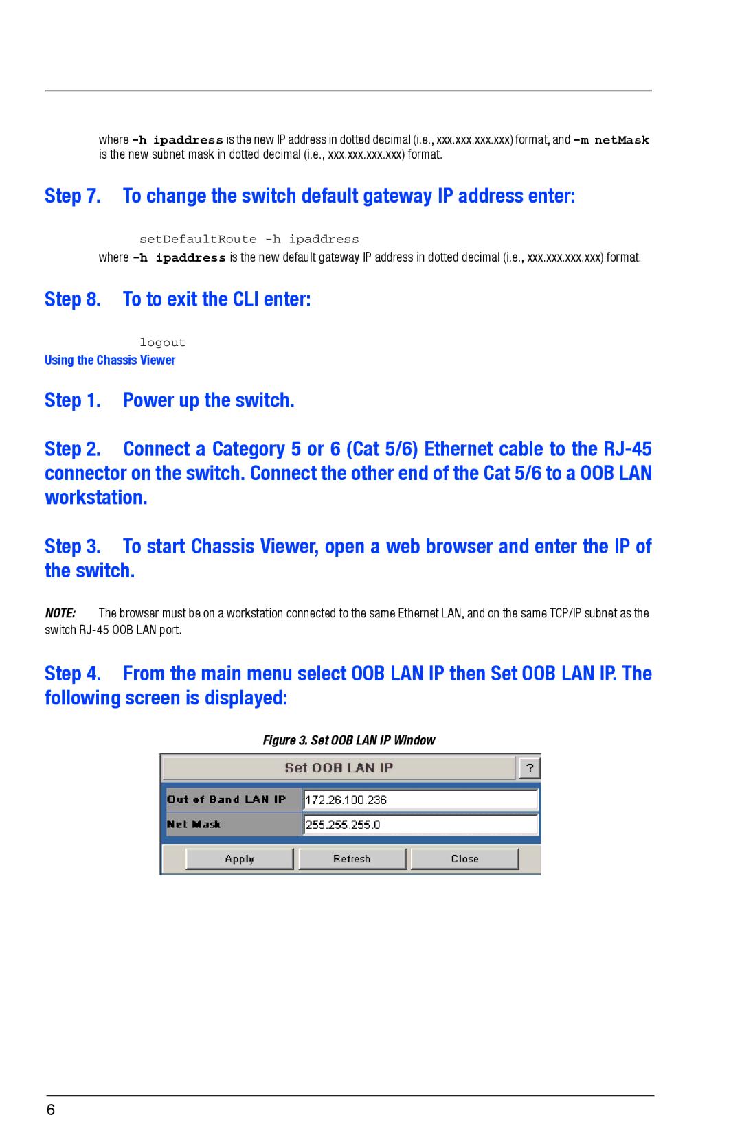 Q-Logic 9080 quick start To to exit the CLI enter, Set OOB LAN IP Window 