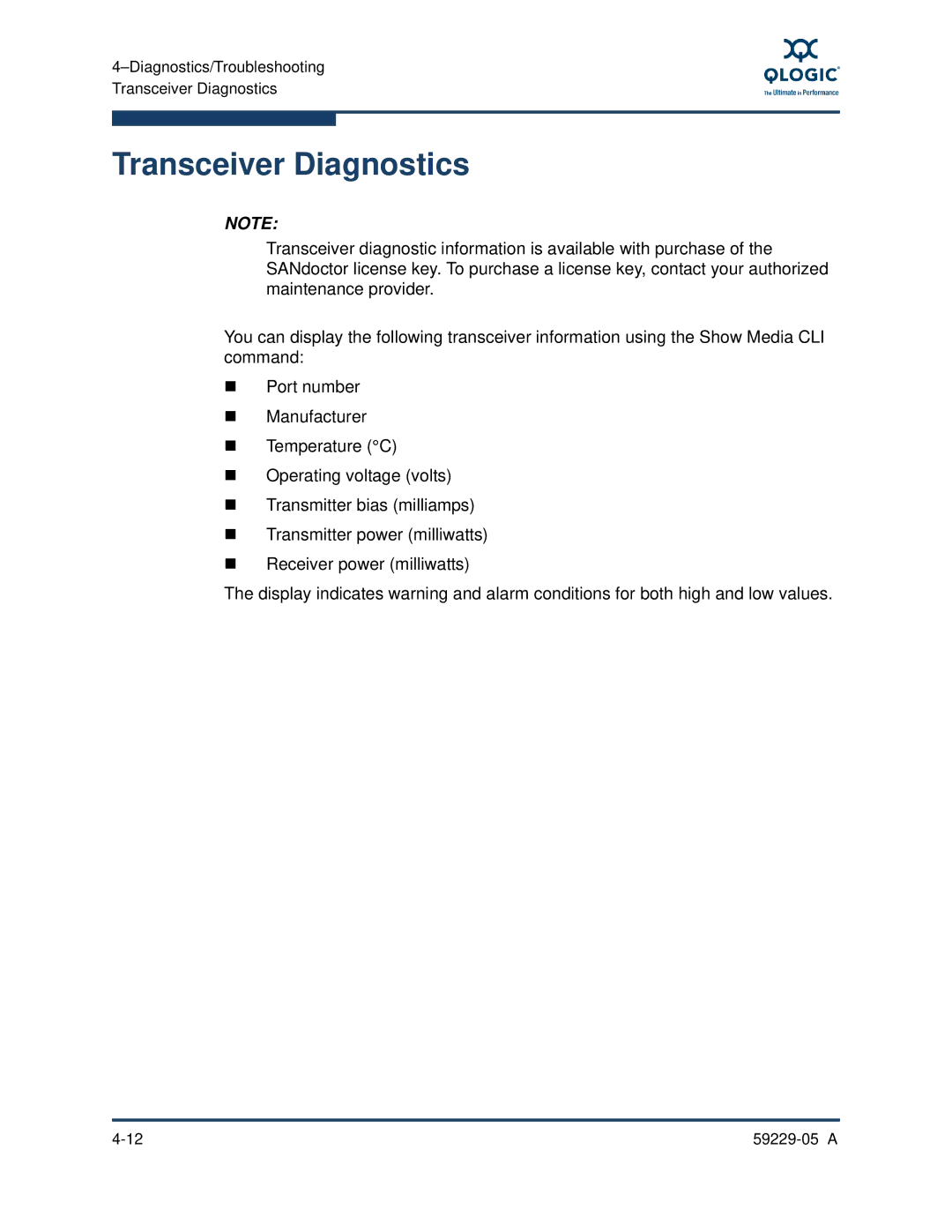 Q-Logic 9100, 59229-05 A manual Transceiver Diagnostics 