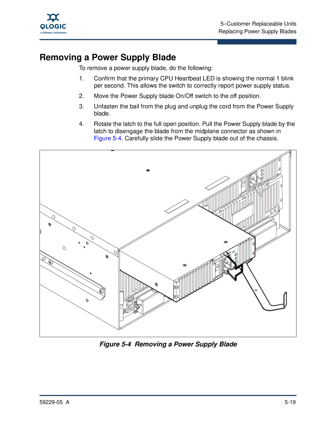 Q-Logic 59229-05 A, 9100 manual Removing a Power Supply Blade 