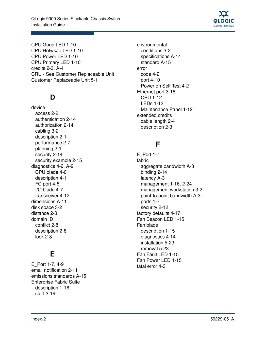 Q-Logic 9100, 59229-05 A manual Index-2 59229-05 a 