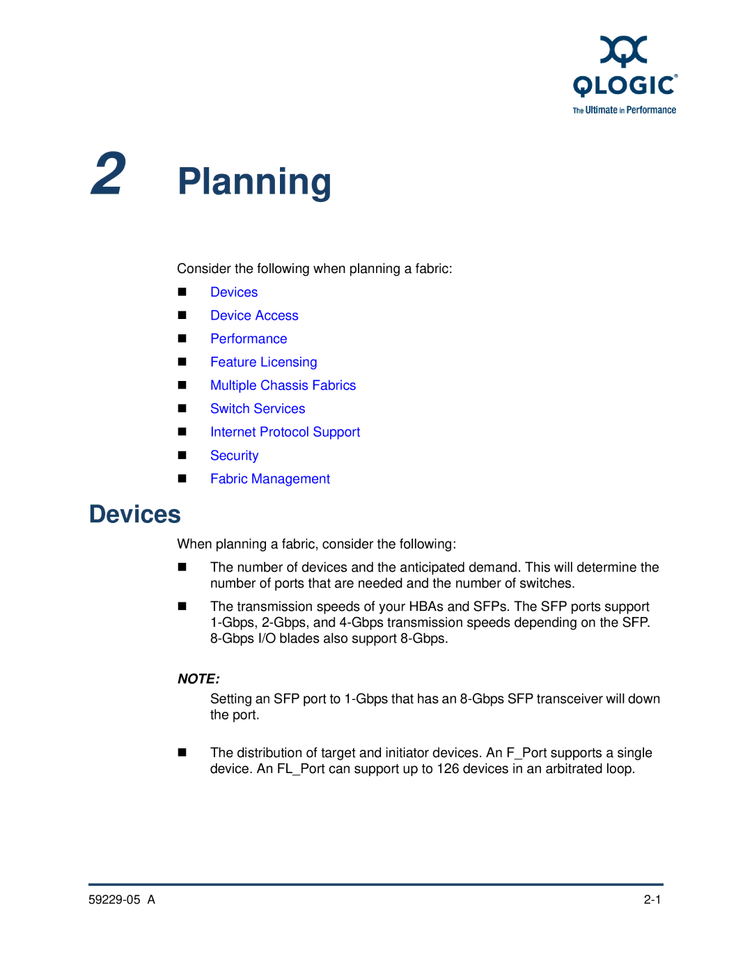 Q-Logic 59229-05 A, 9100 manual Planning, Devices 