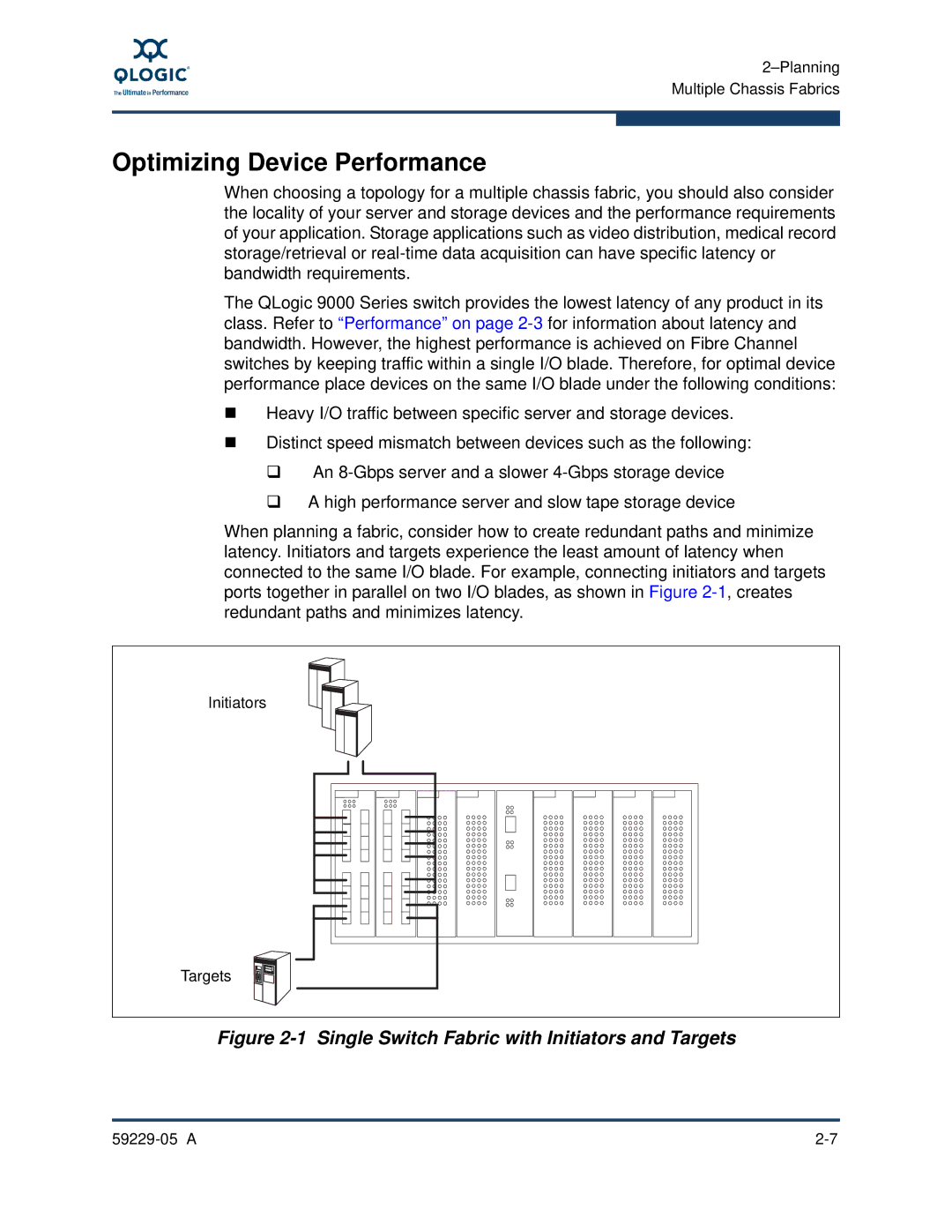 Q-Logic 59229-05 A, 9100 manual Optimizing Device Performance, Single Switch Fabric with Initiators and Targets 