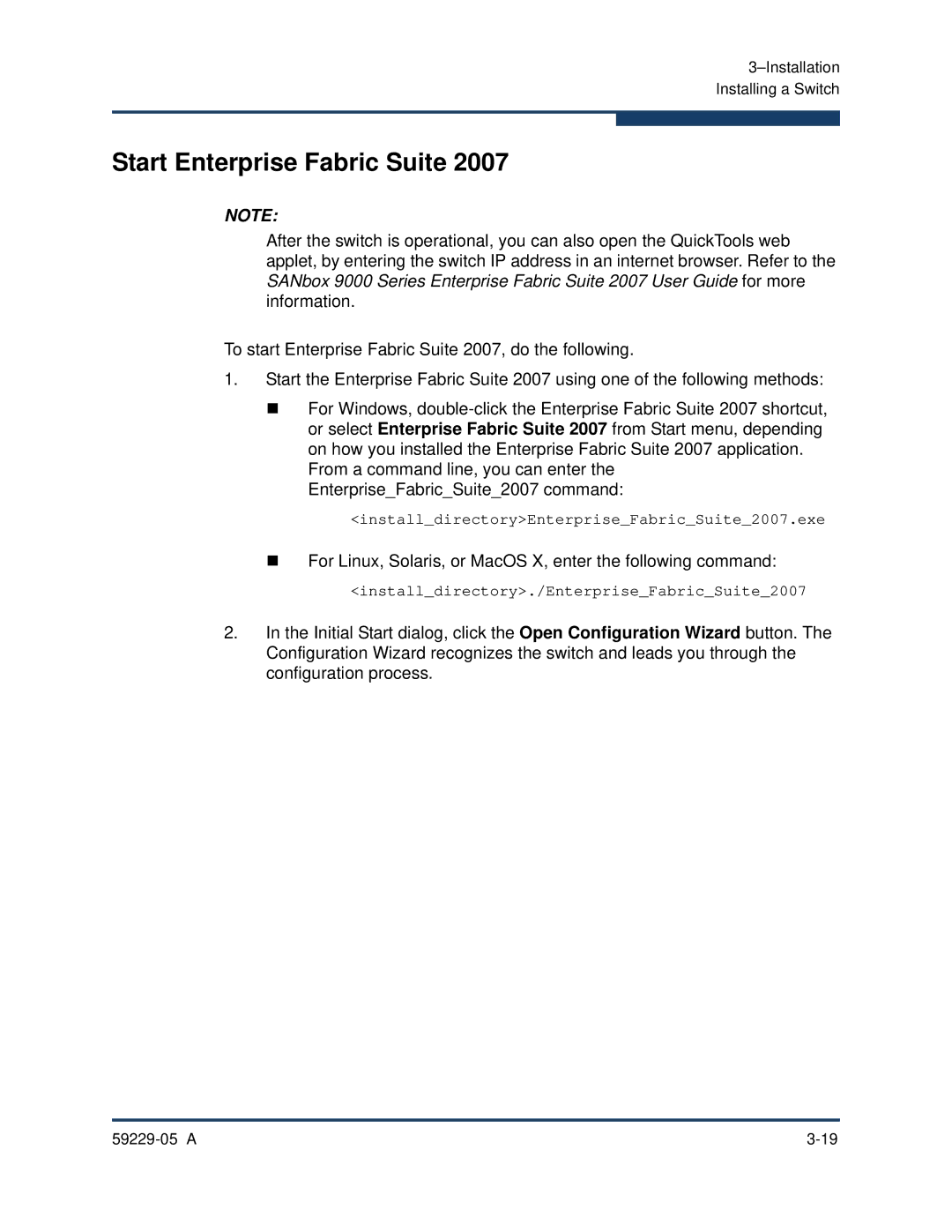 Q-Logic 59229-05 A, 9100 manual Start Enterprise Fabric Suite 