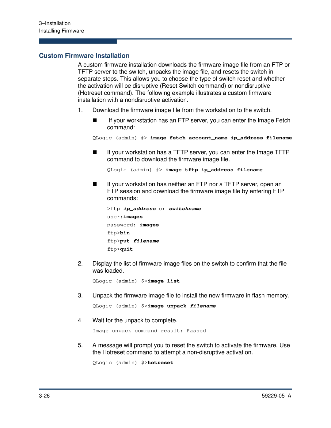 Q-Logic 9100, 59229-05 A manual Custom Firmware Installation 