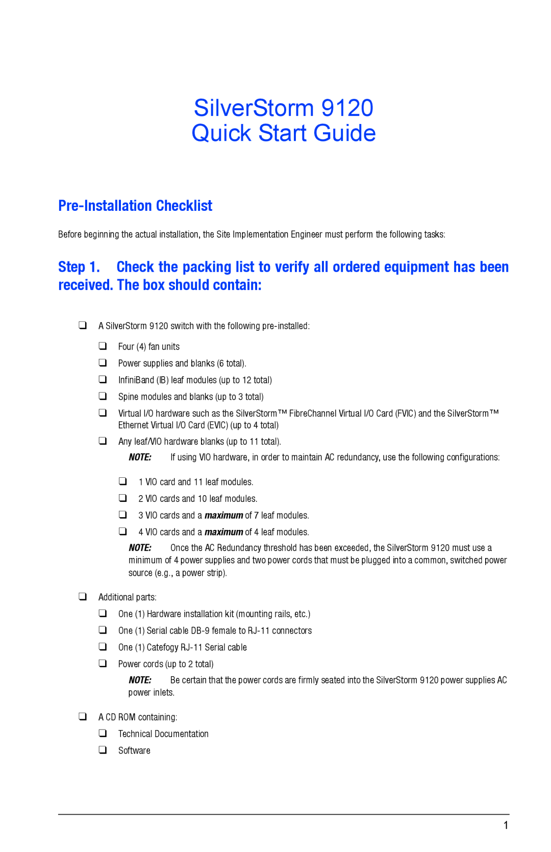 Q-Logic 9120 quick start SilverStorm Quick Start Guide, Pre-Installation Checklist 