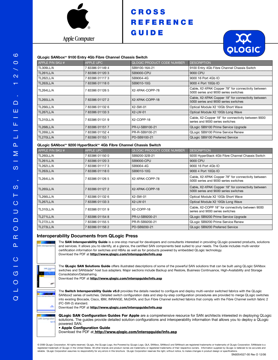 Q-Logic 1404, 9200, 1403 manual QLogic SANboxtm 9100 Entry 4Gb Fibre Channel Chassis Switch, Apple Configuration Guide 