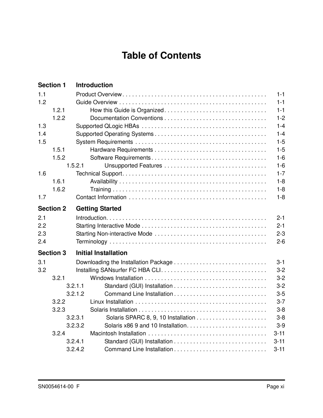 Q-Logic FC HBA CLI manual Table of Contents 