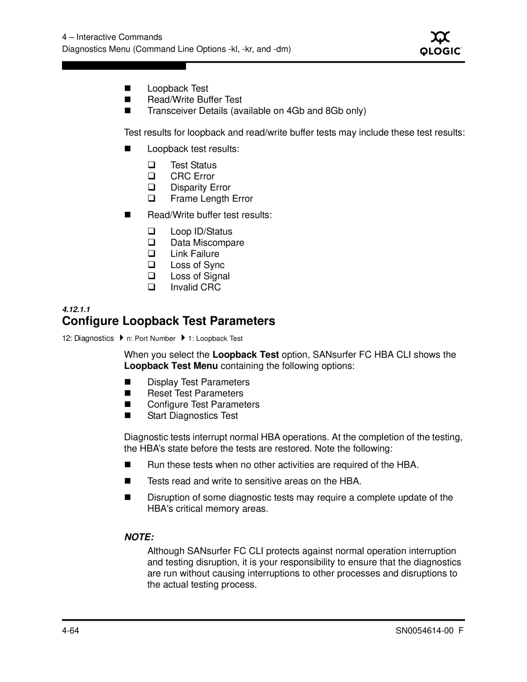 Q-Logic FC HBA CLI manual Configure Loopback Test Parameters 