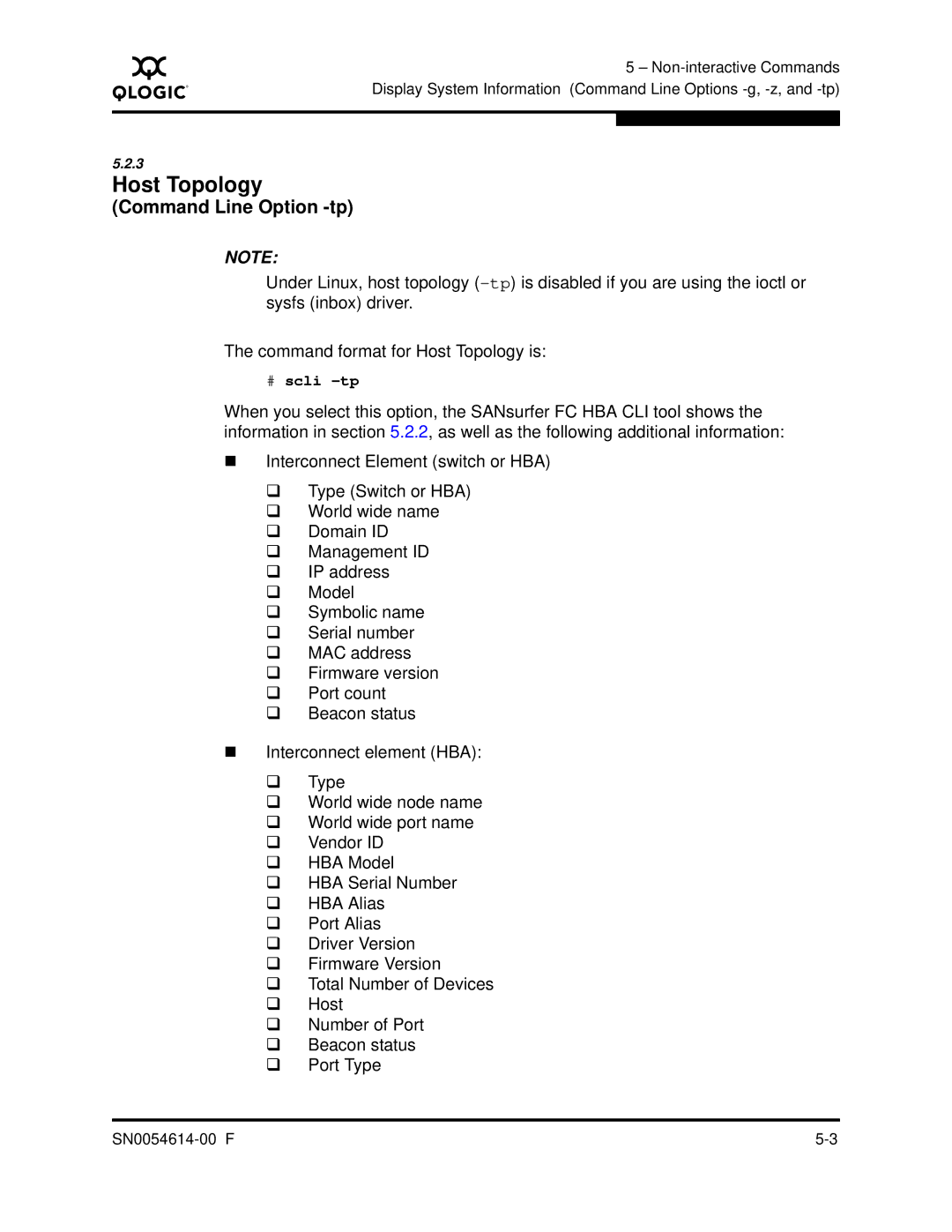 Q-Logic FC HBA CLI manual Host Topology, Command Line Option -tp 