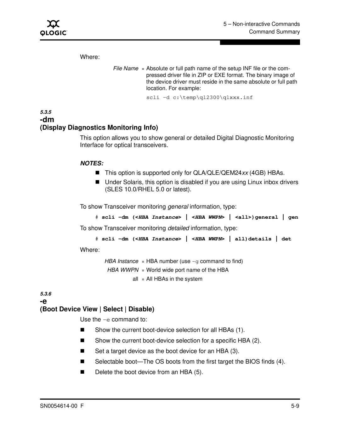 Q-Logic FC HBA CLI manual Display Diagnostics Monitoring Info, Boot Device View Select Disable 