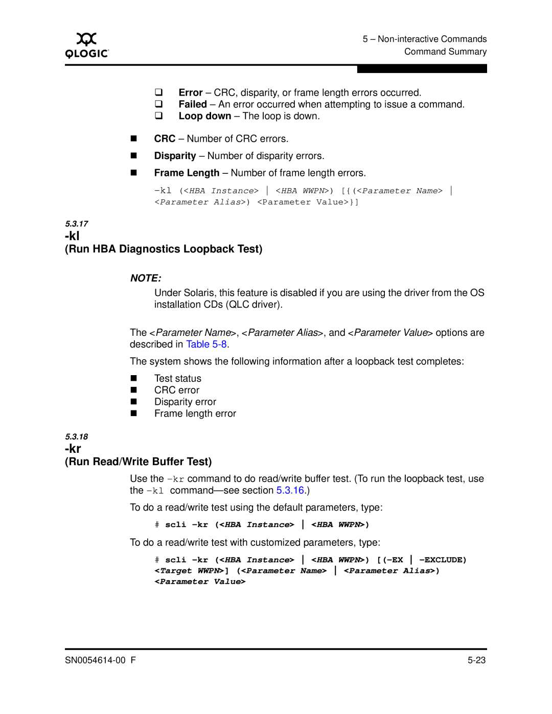 Q-Logic FC HBA CLI manual Run HBA Diagnostics Loopback Test, Run Read/Write Buffer Test 