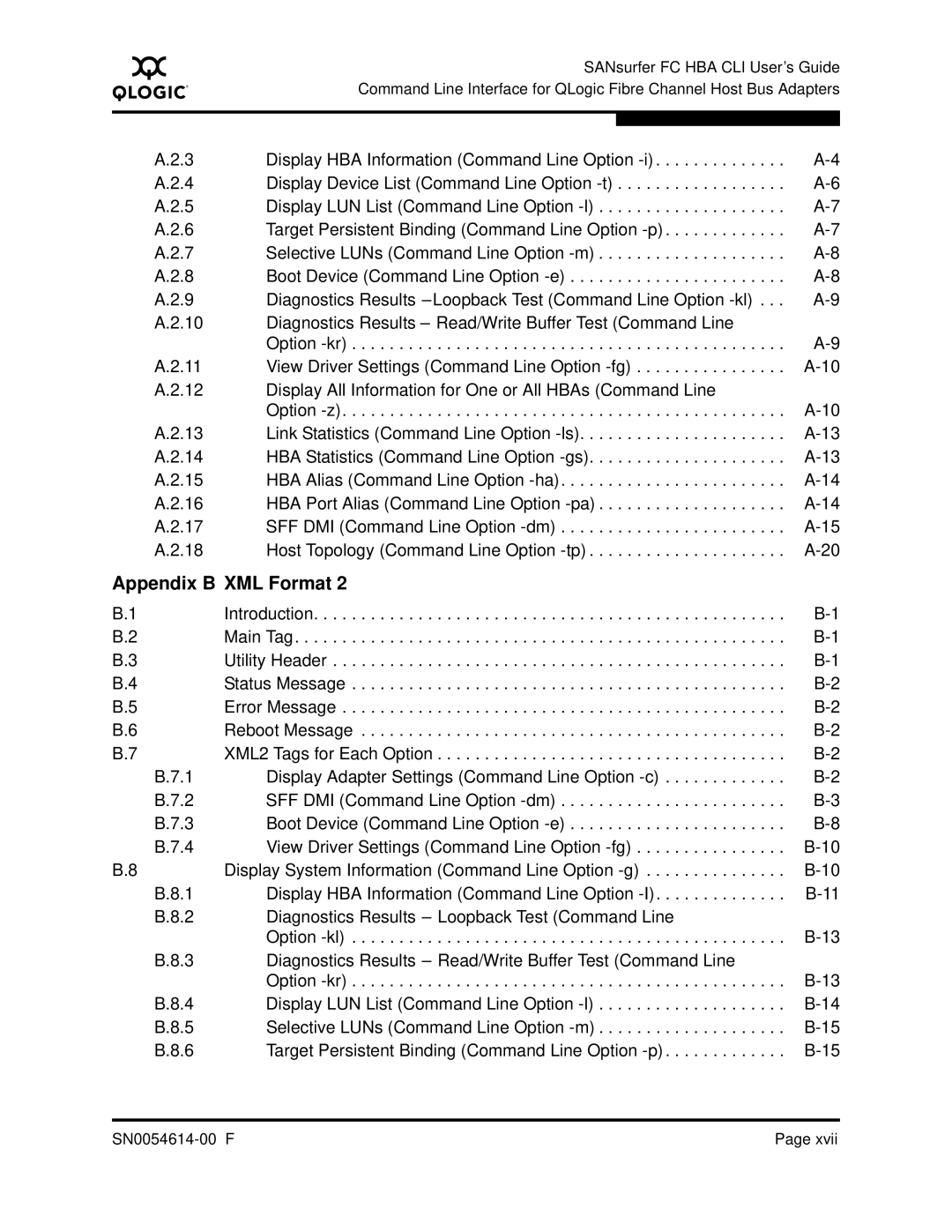 Q-Logic FC HBA CLI manual Appendix B XML Format 