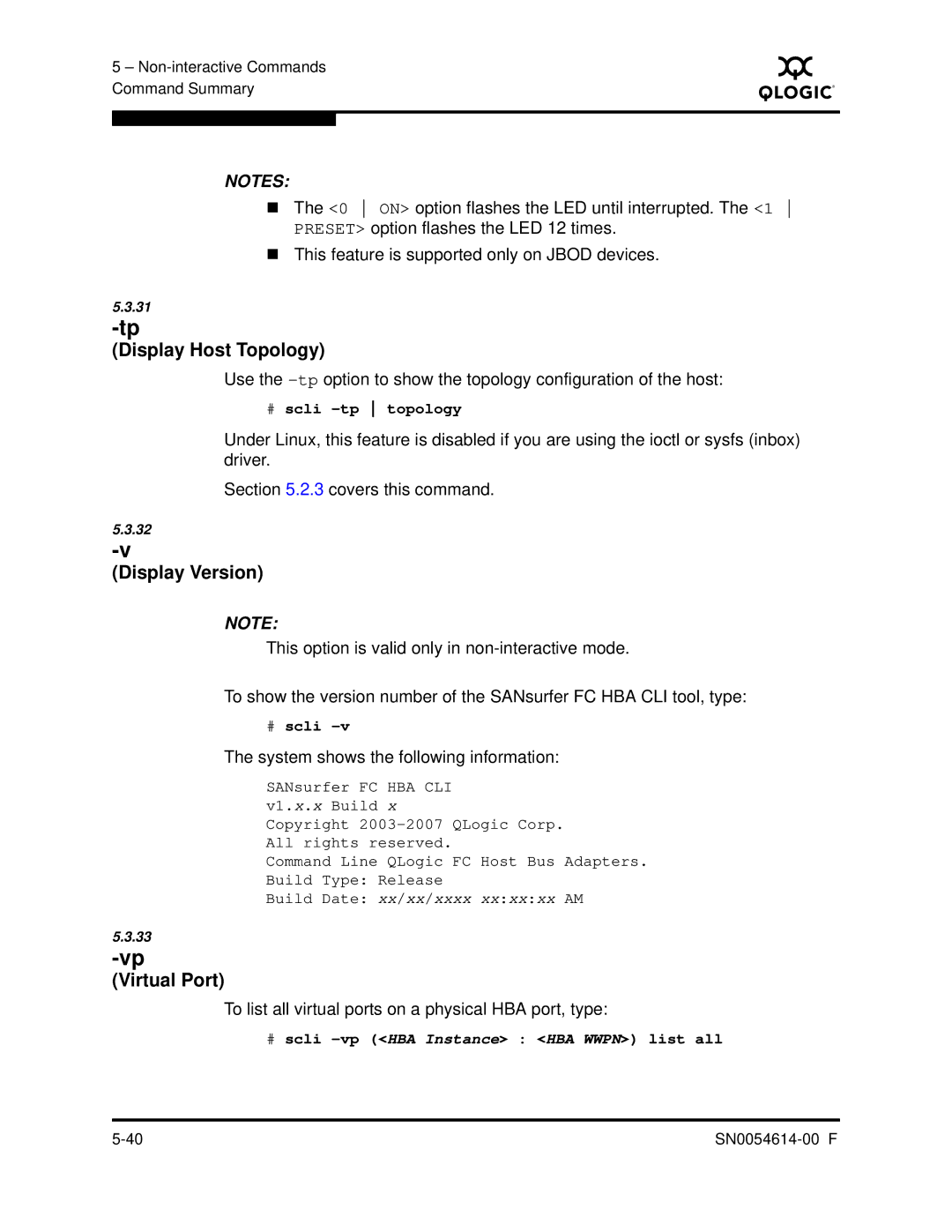 Q-Logic FC HBA CLI manual Display Host Topology, Display Version, Virtual Port, System shows the following information 