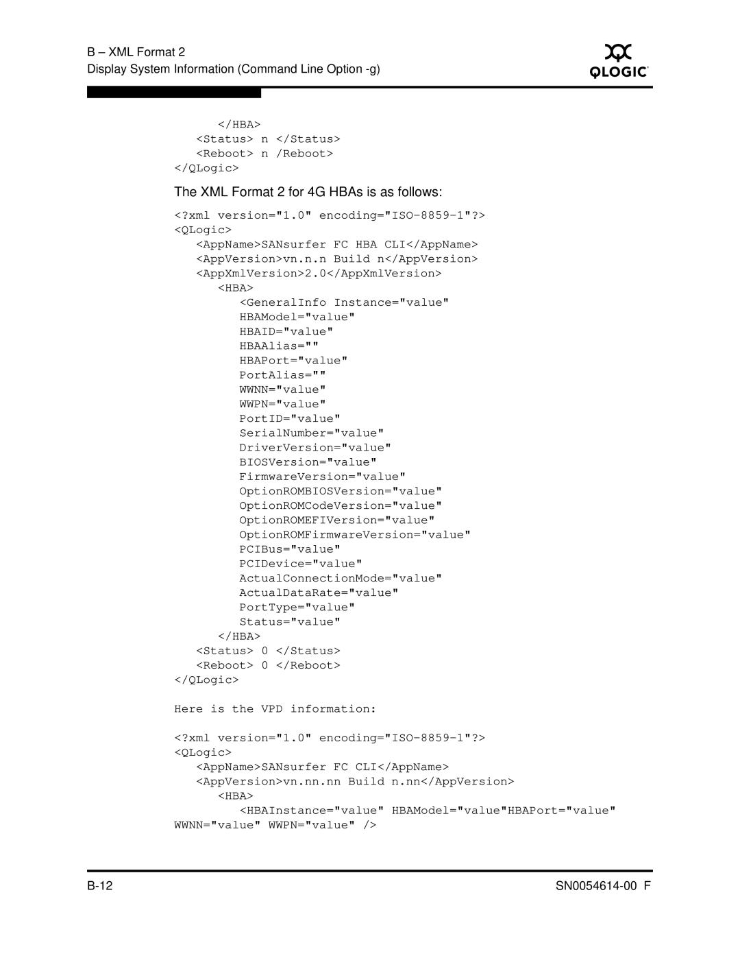 Q-Logic FC HBA CLI manual XML Format 2 for 4G HBAs is as follows 