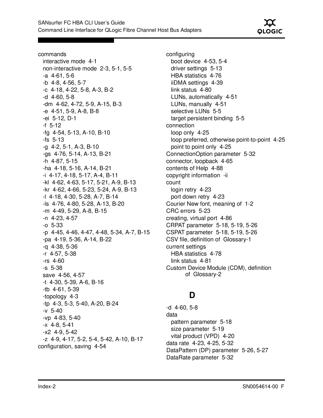 Q-Logic FC HBA CLI manual Index-2 SN0054614-00 F 