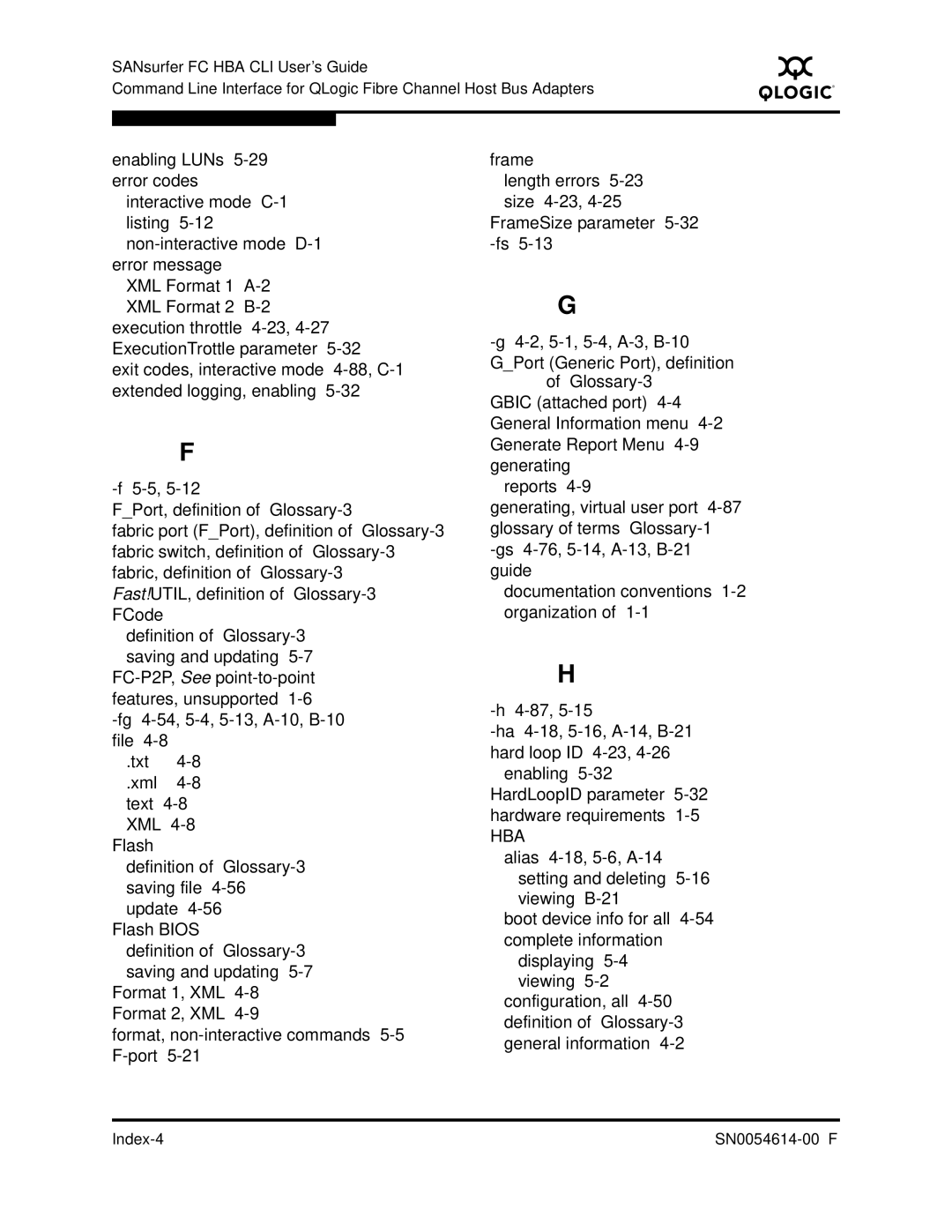 Q-Logic FC HBA CLI manual Fg4-54,5-4,5-13,A-10,B-10 file, Txt Xml 4-8 text 4-8 XML 