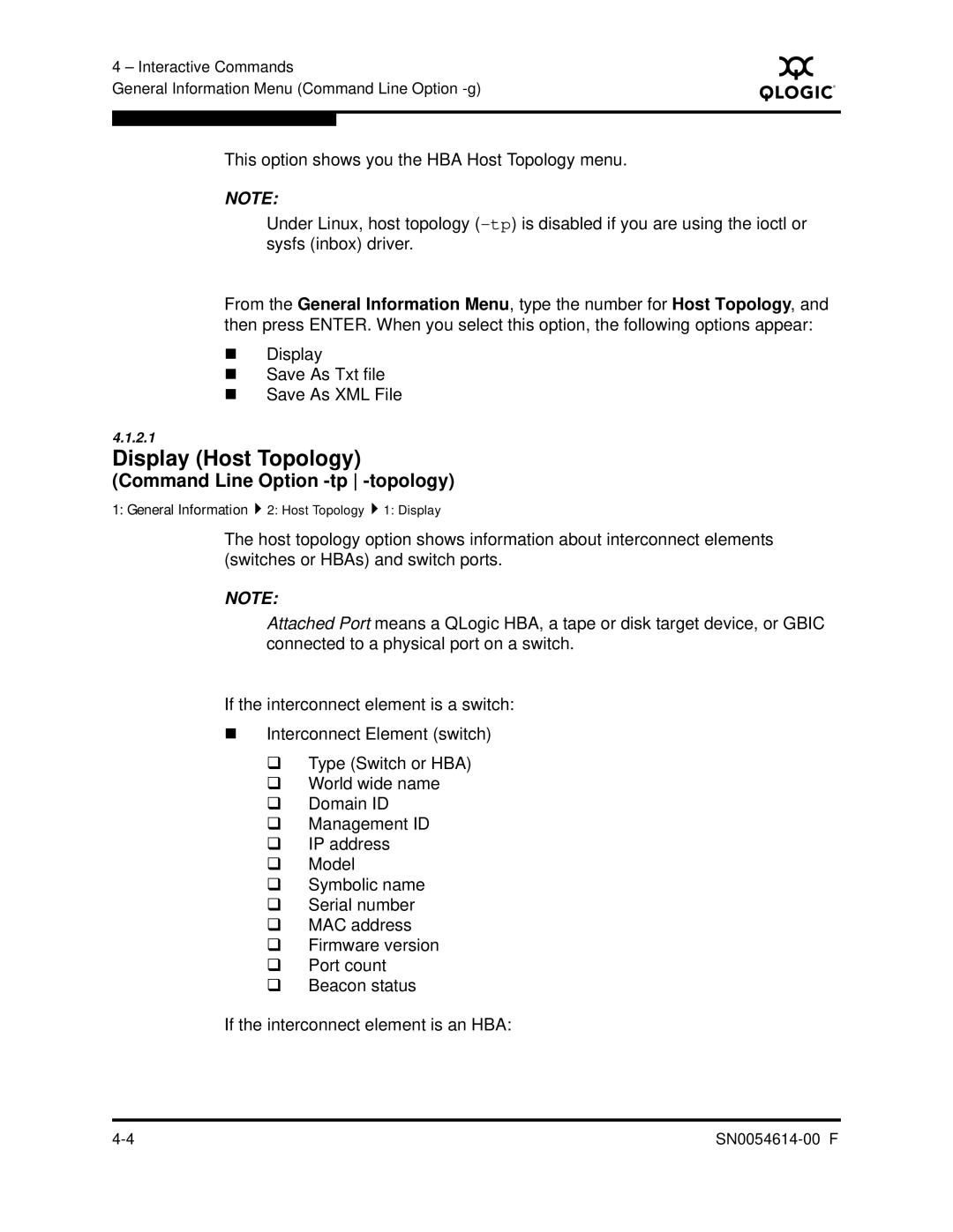 Q-Logic FC HBA CLI manual Display Host Topology 