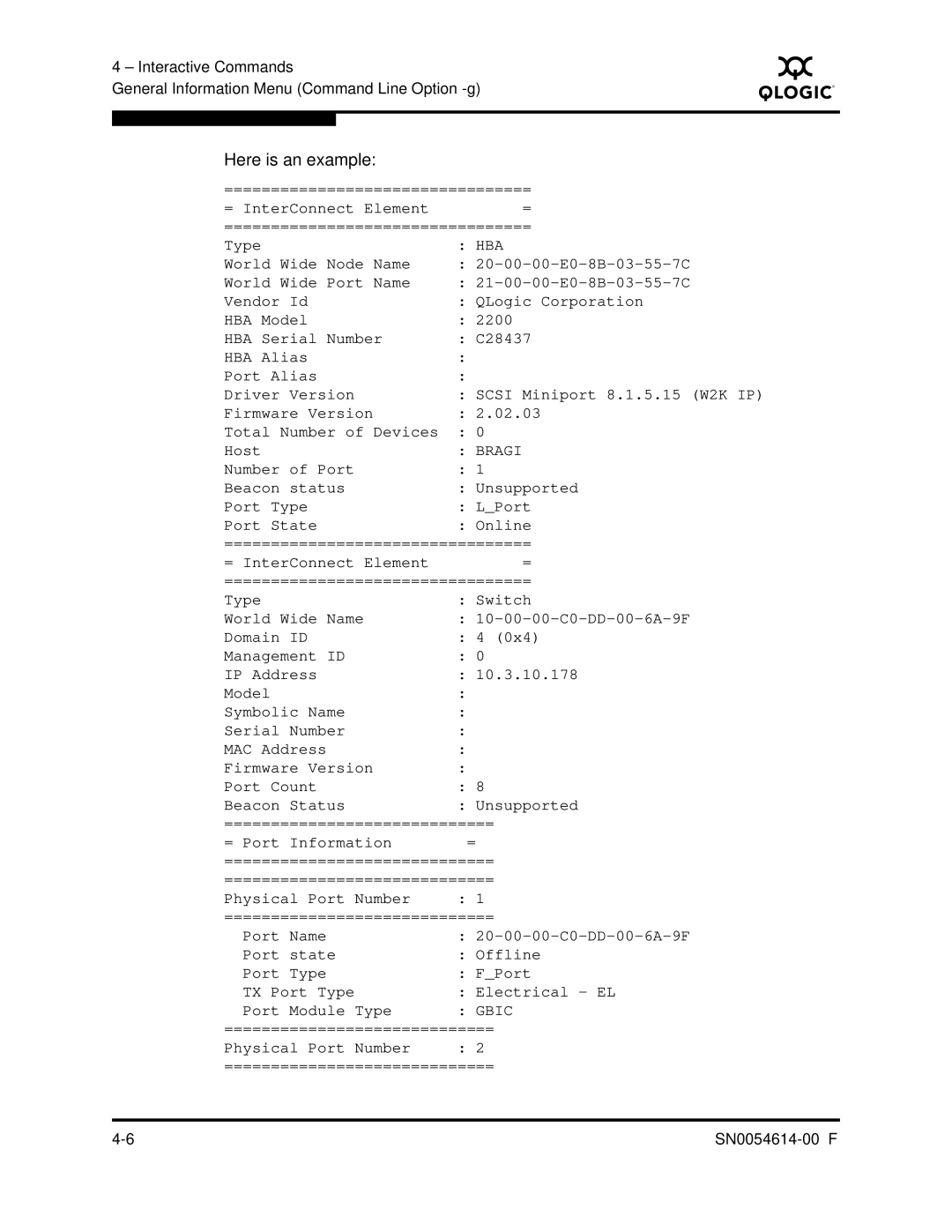 Q-Logic FC HBA CLI manual Here is an example, Hba 