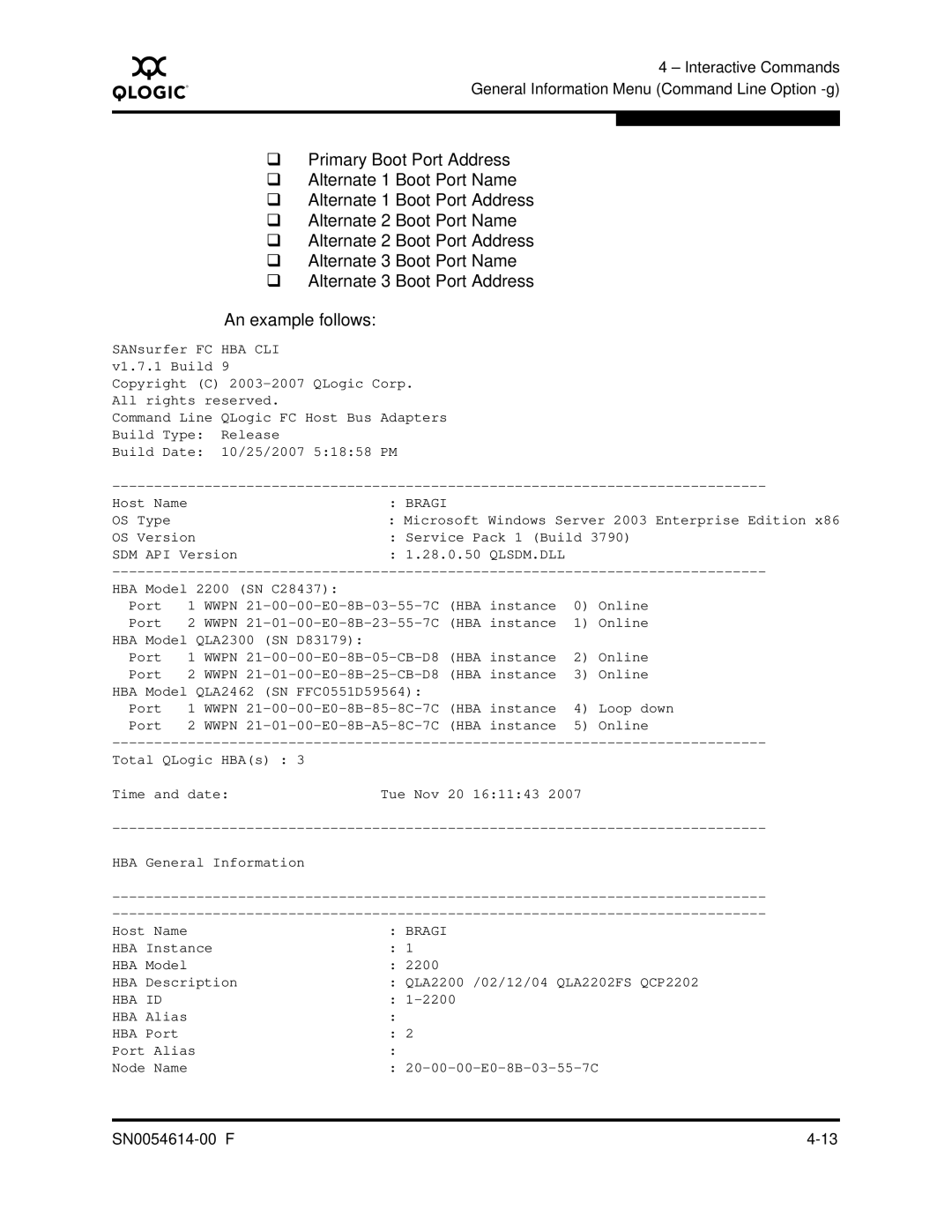 Q-Logic FC HBA CLI manual Hba Id 