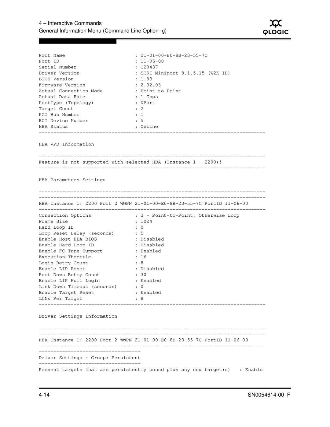 Q-Logic FC HBA CLI manual SN0054614-00 F 