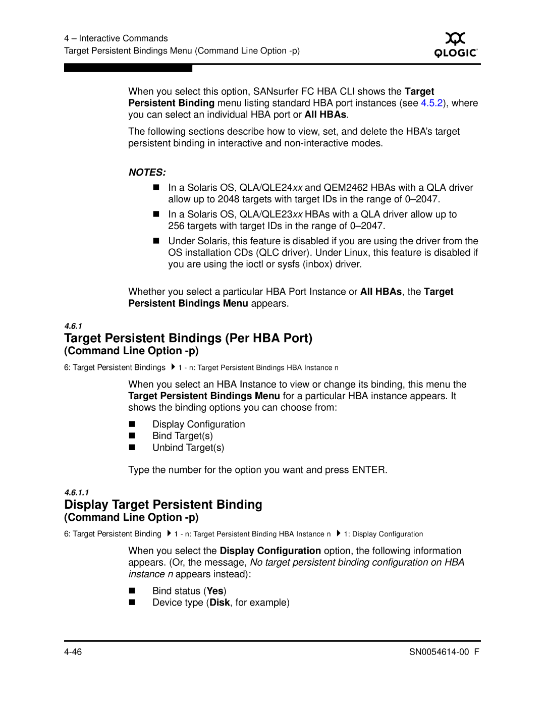 Q-Logic FC HBA CLI manual Target Persistent Bindings Per HBA Port, Display Target Persistent Binding 