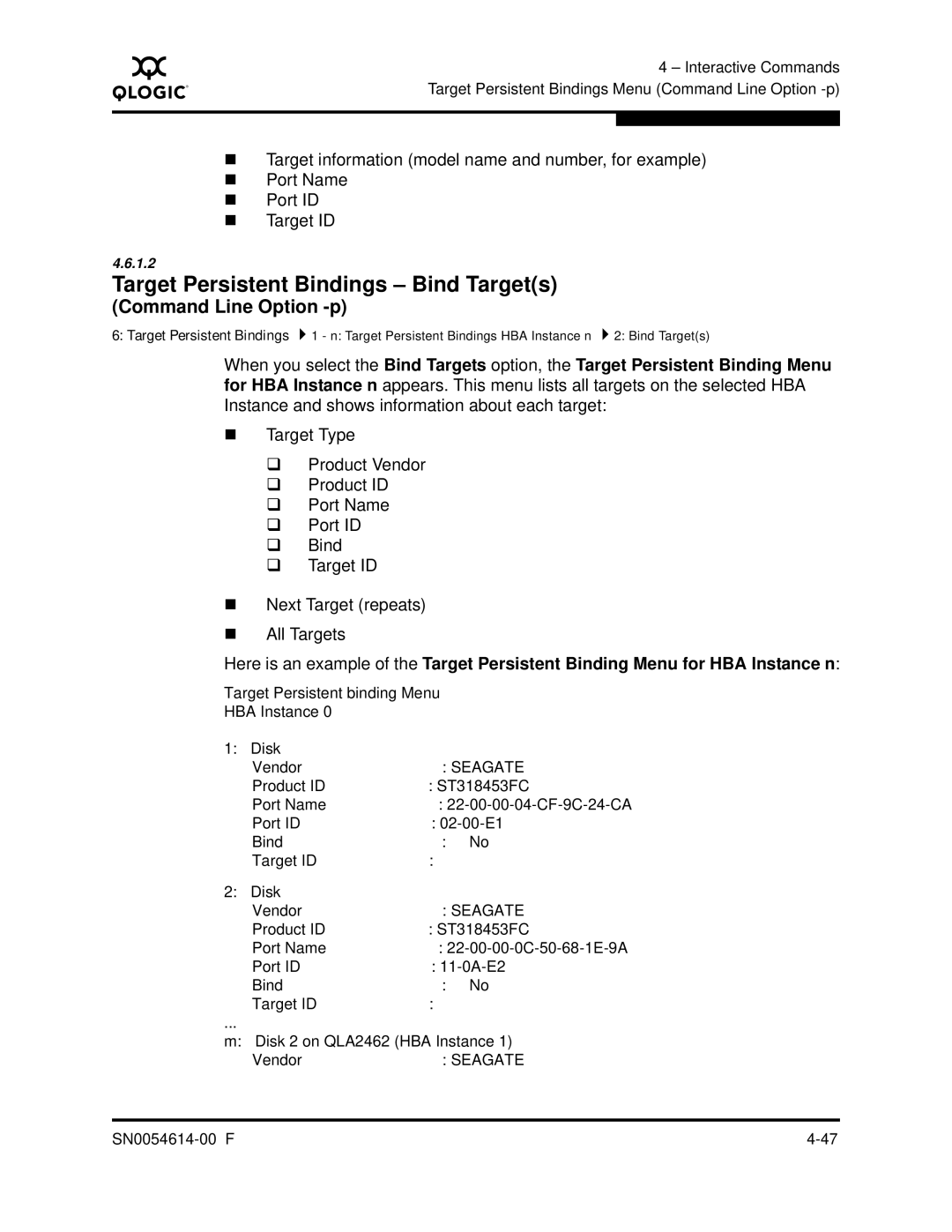 Q-Logic FC HBA CLI manual Target Persistent Bindings Bind Targets 