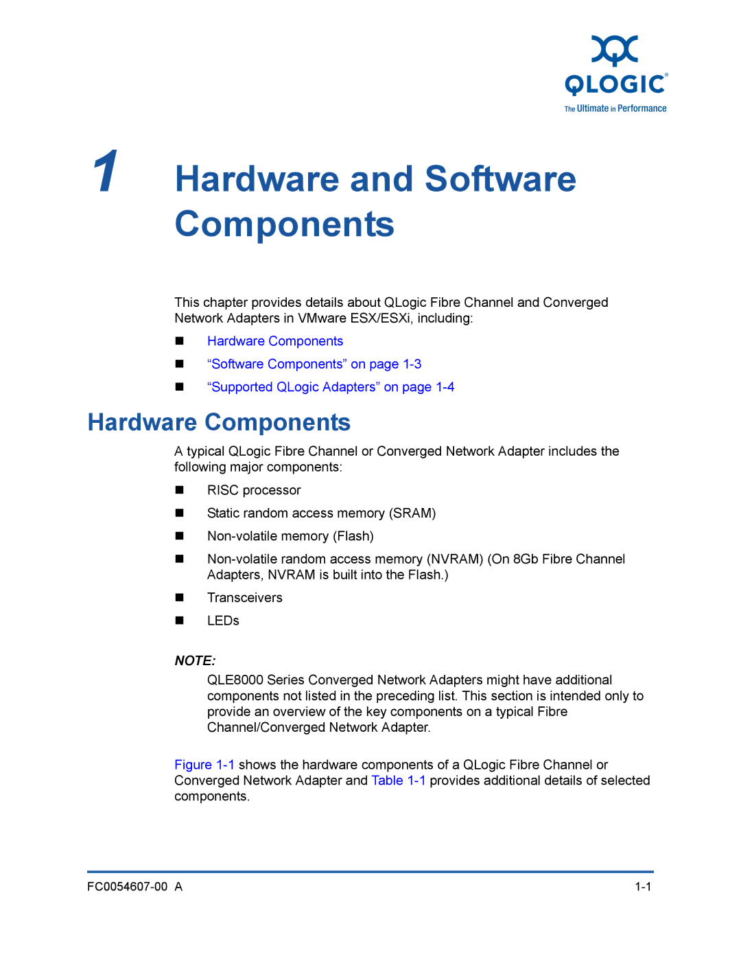 Q-Logic FC0054607-00 A manual Hardware and Software Components, Hardware Components 