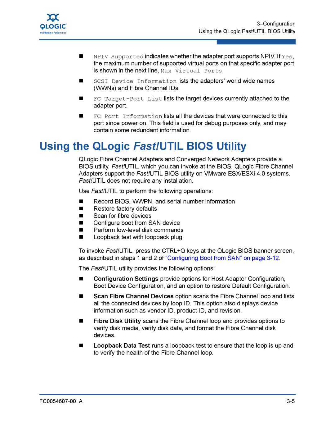 Q-Logic FC0054607-00 A manual Using the QLogic Fast!UTIL Bios Utility 