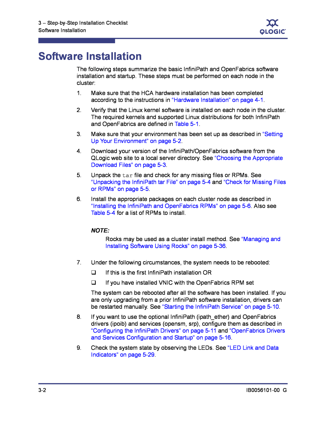Q-Logic IB0056101-00 G manual Software Installation, Installing Software Using Rocks” on page 