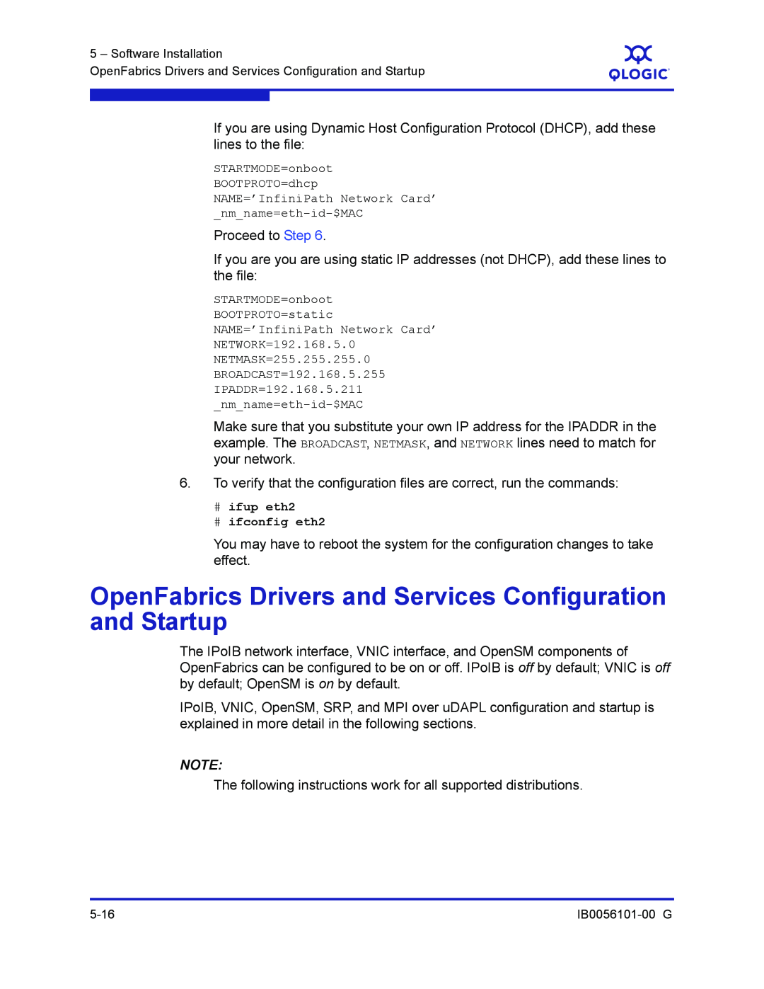 Q-Logic IB0056101-00 G manual OpenFabrics Drivers and Services Configuration and Startup 