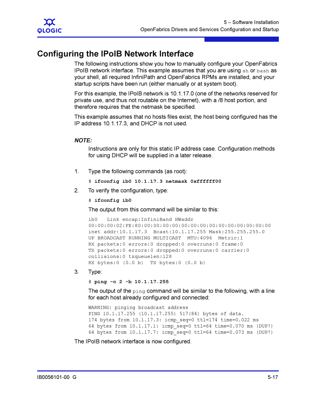 Q-Logic IB0056101-00 G manual Configuring the IPoIB Network Interface 